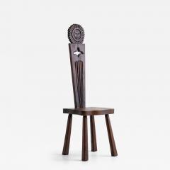 French Brutalist Carved Sun Face Stool France Circa 1950s - 4570001