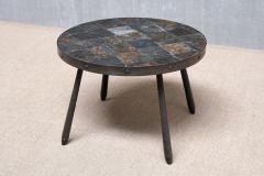 French Brutalist Round Side Table in Wrought Iron and Slate 1970s - 4563490