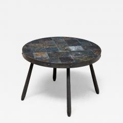 French Brutalist Round Side Table in Wrought Iron and Slate 1970s - 4566156