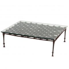 French Brutalist Style Glass Top Wrought Iron Coffee Table C 1960 - 4601453