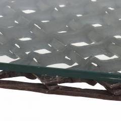 French Brutalist Style Glass Top Wrought Iron Coffee Table C 1960 - 4601456