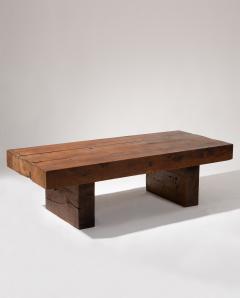 French Brutalist coffee table handcrafted in solid oak circa 1960  - 4414203