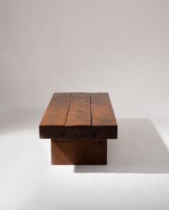 French Brutalist coffee table handcrafted in solid oak circa 1960  - 4414208