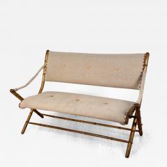 French Campaign Folding Settee in Worn Gilt Frame with Upholstery circa 1880 - 2980222