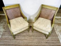French Caned Painted Bergere Chairs Louis XVI Style Loose Seat Cushions Pair - 4117179