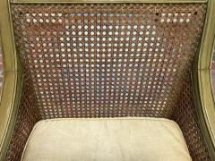 French Caned Painted Bergere Chairs Louis XVI Style Loose Seat Cushions Pair - 4117184