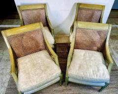 French Caned Painted Bergere Chairs Louis XVI Style Loose Seat Cushions Pair - 4117229