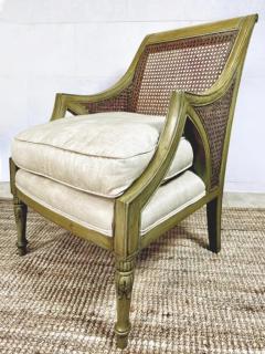 French Caned Painted Bergere Chairs Louis XVI Style Loose Seat Cushions Pair - 4117231
