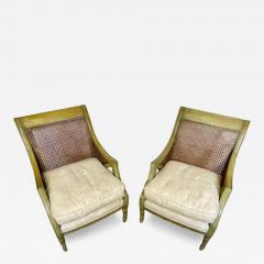 French Caned Painted Bergere Chairs Louis XVI Style Loose Seat Cushions Pair - 4120125