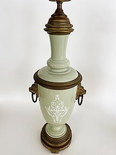 French Celadon P te sur p te Porcelain Lamps with Custom Shantung Silk Shades PR - 4571955