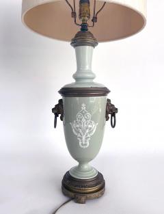 French Celadon P te sur p te Porcelain Lamps with Custom Shantung Silk Shades PR - 4571968