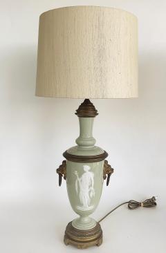 French Celadon P te sur p te Porcelain Lamps with Custom Shantung Silk Shades PR - 4571986