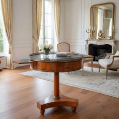 French Charles X Antique Burlwood Marble Drum Top Side or End Table - 4502455