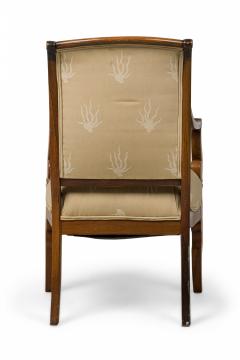 French Charles X Inlaid Mahogany and Walnut Open Armchair in Beige Upholstery - 4169546