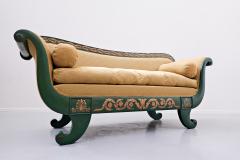 French Charles X Sofa Green And Gold Lacquered Wood - 1891216