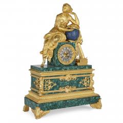 French Charles X malachite lapis lazuli and gilt bronze figurative clock - 3392426