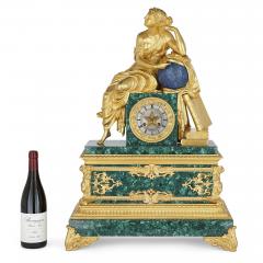 French Charles X malachite lapis lazuli and gilt bronze figurative clock - 3392427