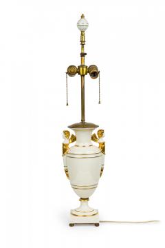 French Charles X style White and Gilt Ceramic and Brass Urn Form Table Lamp - 4668310