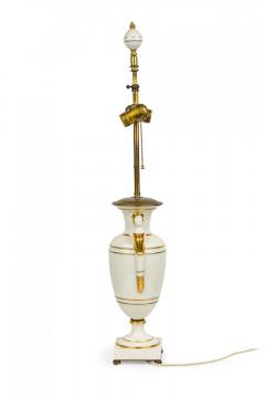 French Charles X style White and Gilt Ceramic and Brass Urn Form Table Lamp - 4668311