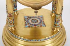 French Cloisonne Champleve Enamel Round Mantle Clock with Columns - 503384