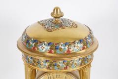 French Cloisonne Champleve Enamel Round Mantle Clock with Columns - 503385