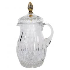 French Cut Crystal Brass Finial Water Pitcher - 2785370