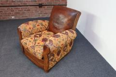 French Deco Club Chair in Leather and Anatolian Turkish Kilim Upholstery - 3942855