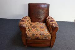 French Deco Club Chair in Leather and Anatolian Turkish Kilim Upholstery - 3942858