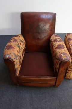 French Deco Club Chair in Leather and Anatolian Turkish Kilim Upholstery - 3942860