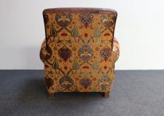 French Deco Club Chair in Leather and Anatolian Turkish Kilim Upholstery - 3942861