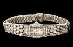 French Deco Diamond Honeycomb Design Platinum Watch - 3666381
