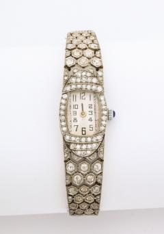 French Deco Diamond Honeycomb Design Platinum Watch - 3666382