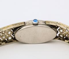 French Deco Diamond Honeycomb Design Platinum Watch - 3666384