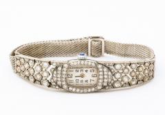 French Deco Diamond Honeycomb Design Platinum Watch - 3666386