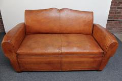 French Deco Leather Mustache Loveseat Settee - 2311380
