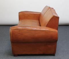 French Deco Leather Mustache Loveseat Settee - 2311383