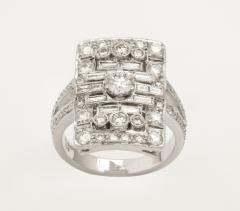 French Deco Style Platinum and Diamond Ring - 225341