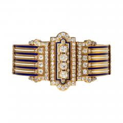 French Diamond and Enamel Jarreti re Bangle Bracelet - 2632894