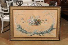 French Directoire Period Floral Painted Panel in Gilded Frame circa 1790 - 3422741
