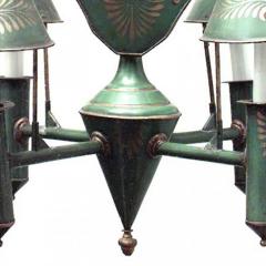 French Directoire Style Green Tole and Gilt Lyre Chandelier - 4655761