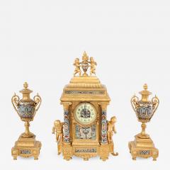 French Dore Bronze Mounted Champleve Garniture Set - 1947495