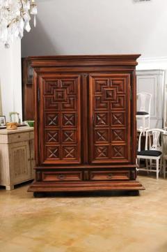 French Early 17th Century Louis XIII Period Walnut Armoire with Geometric Motifs - 3416845