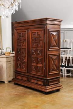 French Early 17th Century Louis XIII Period Walnut Armoire with Geometric Motifs - 3417130