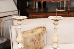 French Early 18th Century Rococo Gray and Cream Painted Candlesticks Sold Each - 3604425