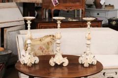 French Early 18th Century Rococo Gray and Cream Painted Candlesticks Sold Each - 3604426