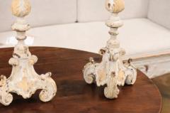 French Early 18th Century Rococo Gray and Cream Painted Candlesticks Sold Each - 3604465