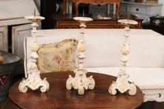 French Early 18th Century Rococo Gray and Cream Painted Candlesticks Sold Each - 3604469
