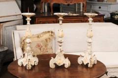 French Early 18th Century Rococo Gray and Cream Painted Candlesticks Sold Each - 3604471