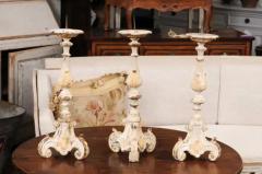 French Early 18th Century Rococo Gray and Cream Painted Candlesticks Sold Each - 3604481