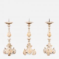 French Early 18th Century Rococo Gray and Cream Painted Candlesticks Sold Each - 3604768
